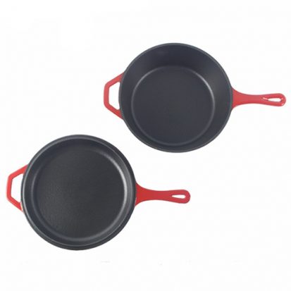 red enameled pan set